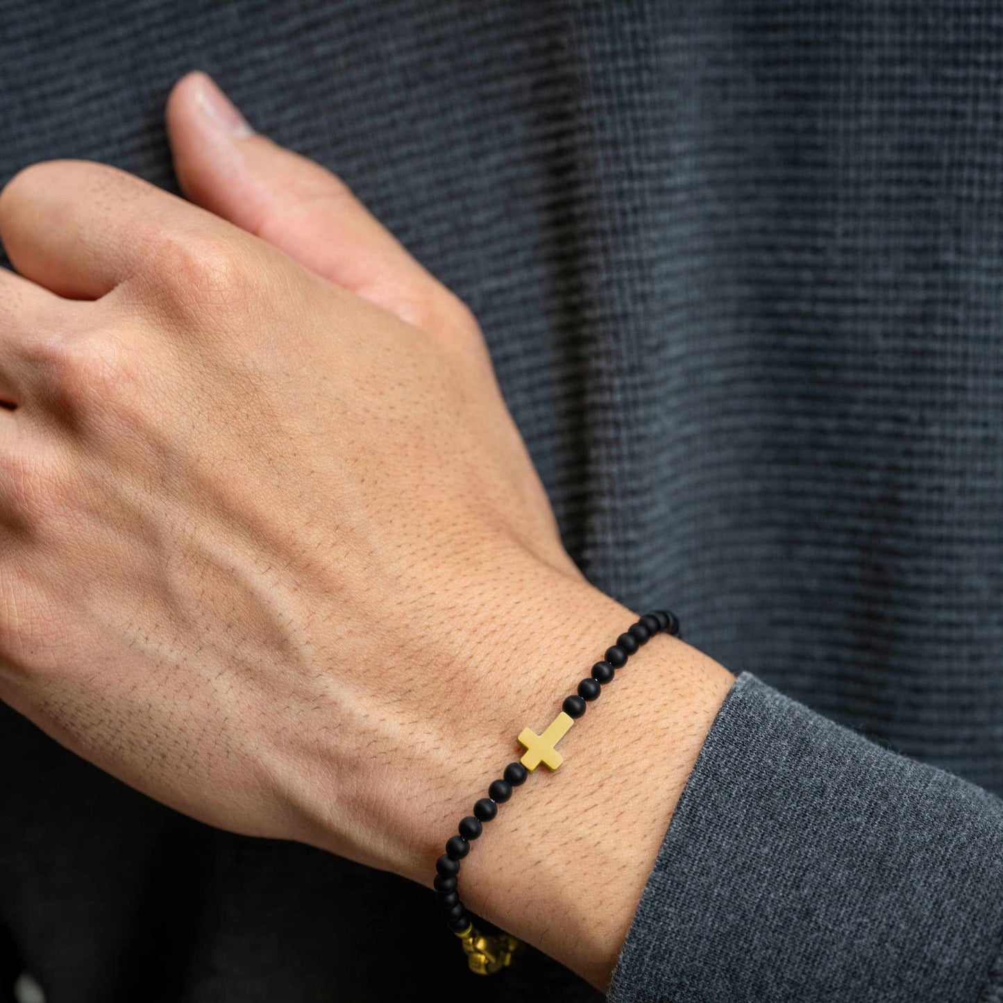 Spiritual Bead Cross Bracelet, 4MM - 14K Gold