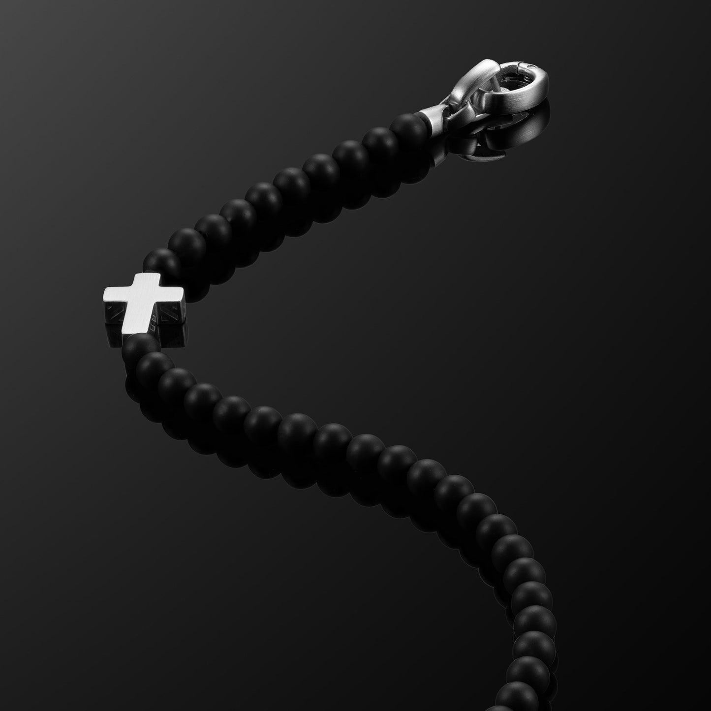 Spiritual Bead Cross Bracelet, 4MM - Black Onyx