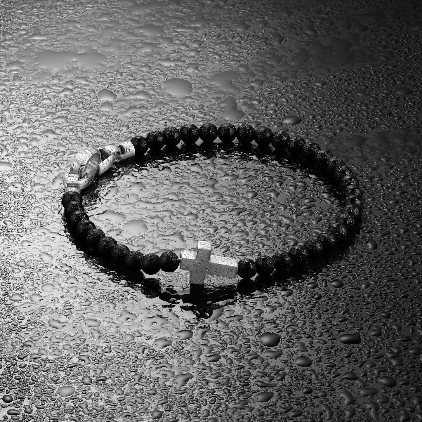 Spiritual Bead Cross Bracelet, 4MM - Black Onyx