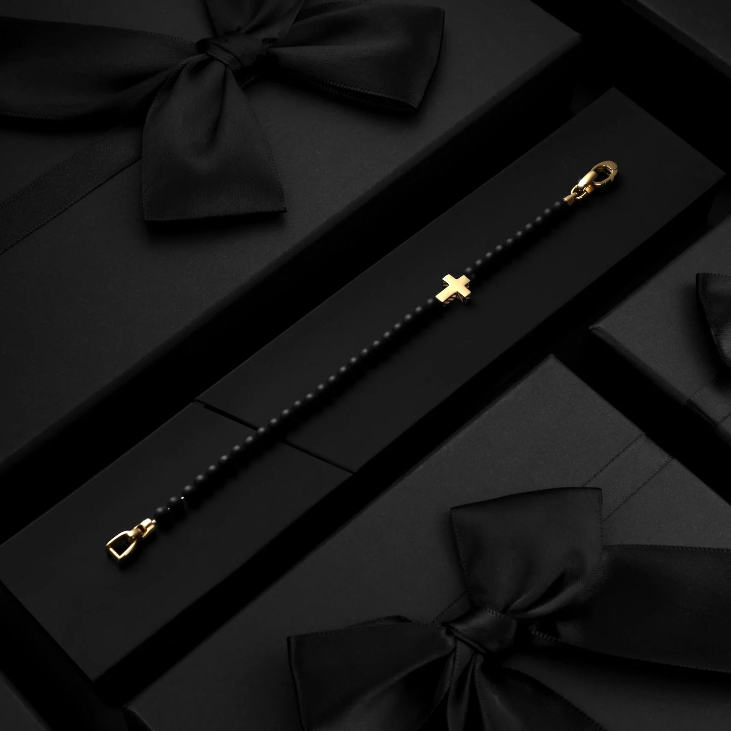 Spiritual Bead Cross Bracelet, 4MM - 14K Gold
