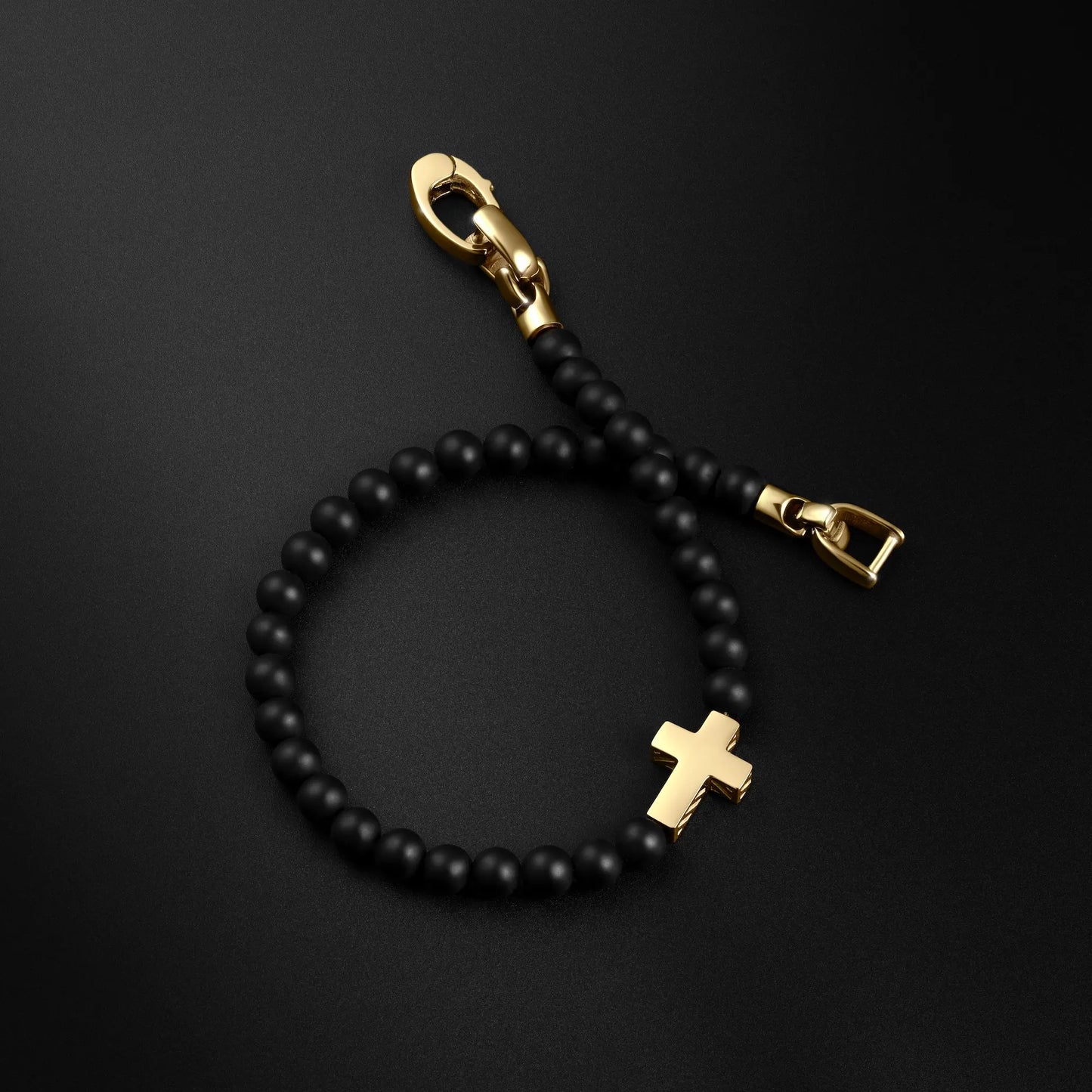 Spiritual Bead Cross Bracelet, 4MM - 14K Gold