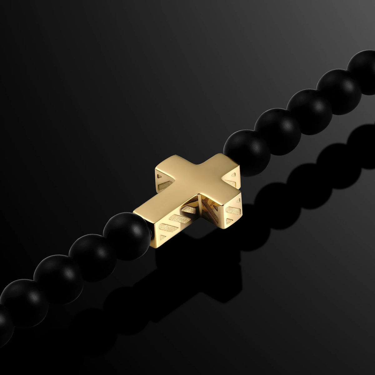 Spiritual Bead Cross Bracelet, 4MM - 14K Gold
