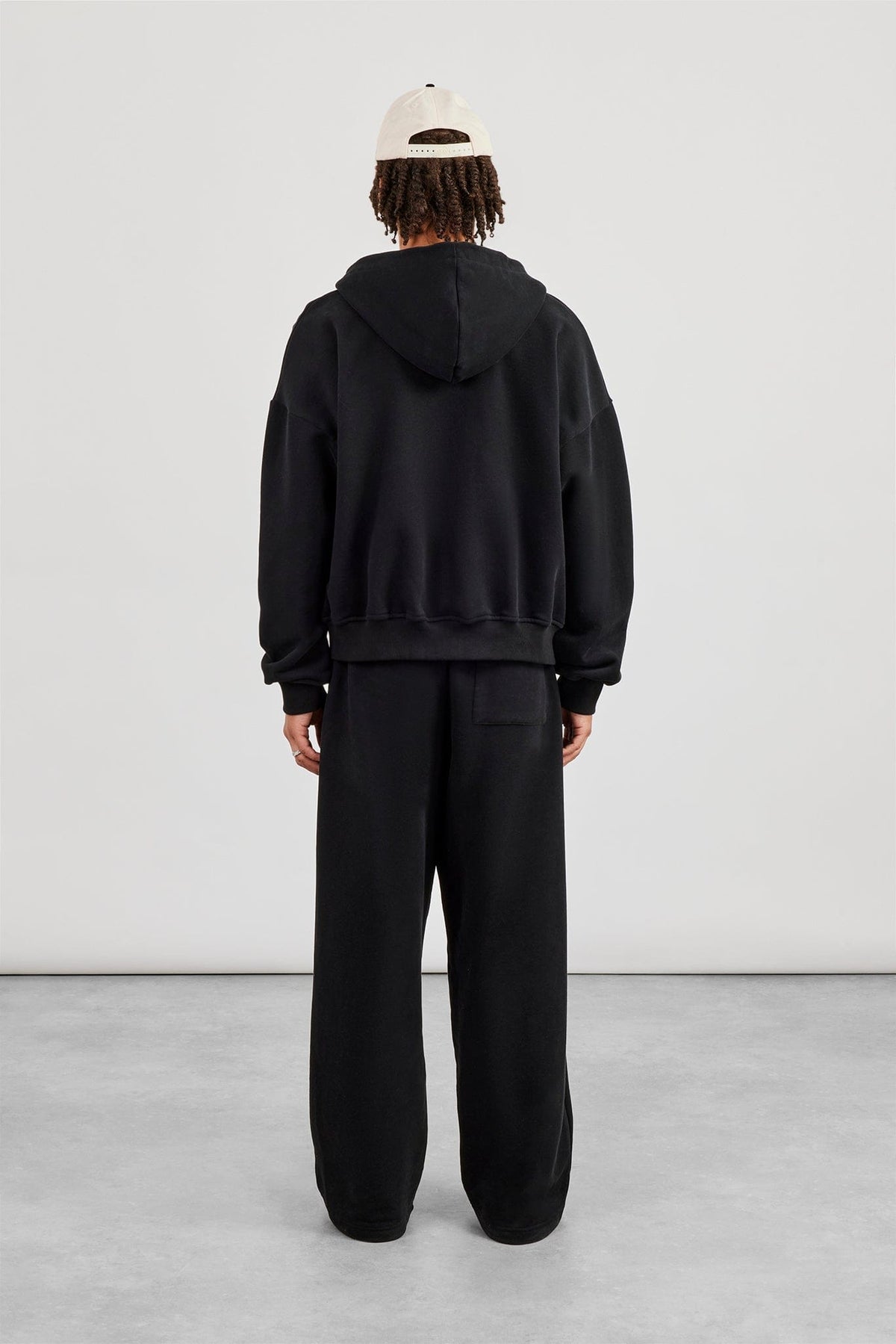 Cernucci Zip Through Boxy Hoodie & Baggy Fit Jogger - Black — S — Size S — Top View