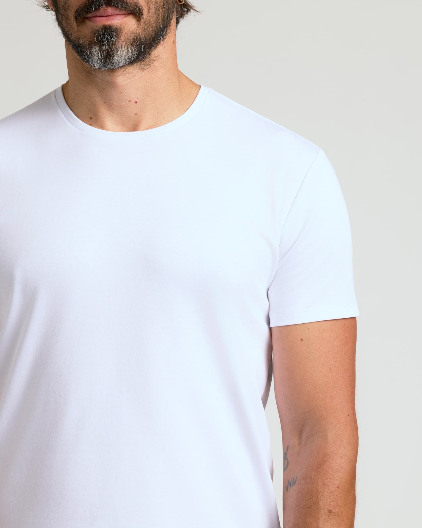 White Pima Cotton Blend Curved Hem Crew