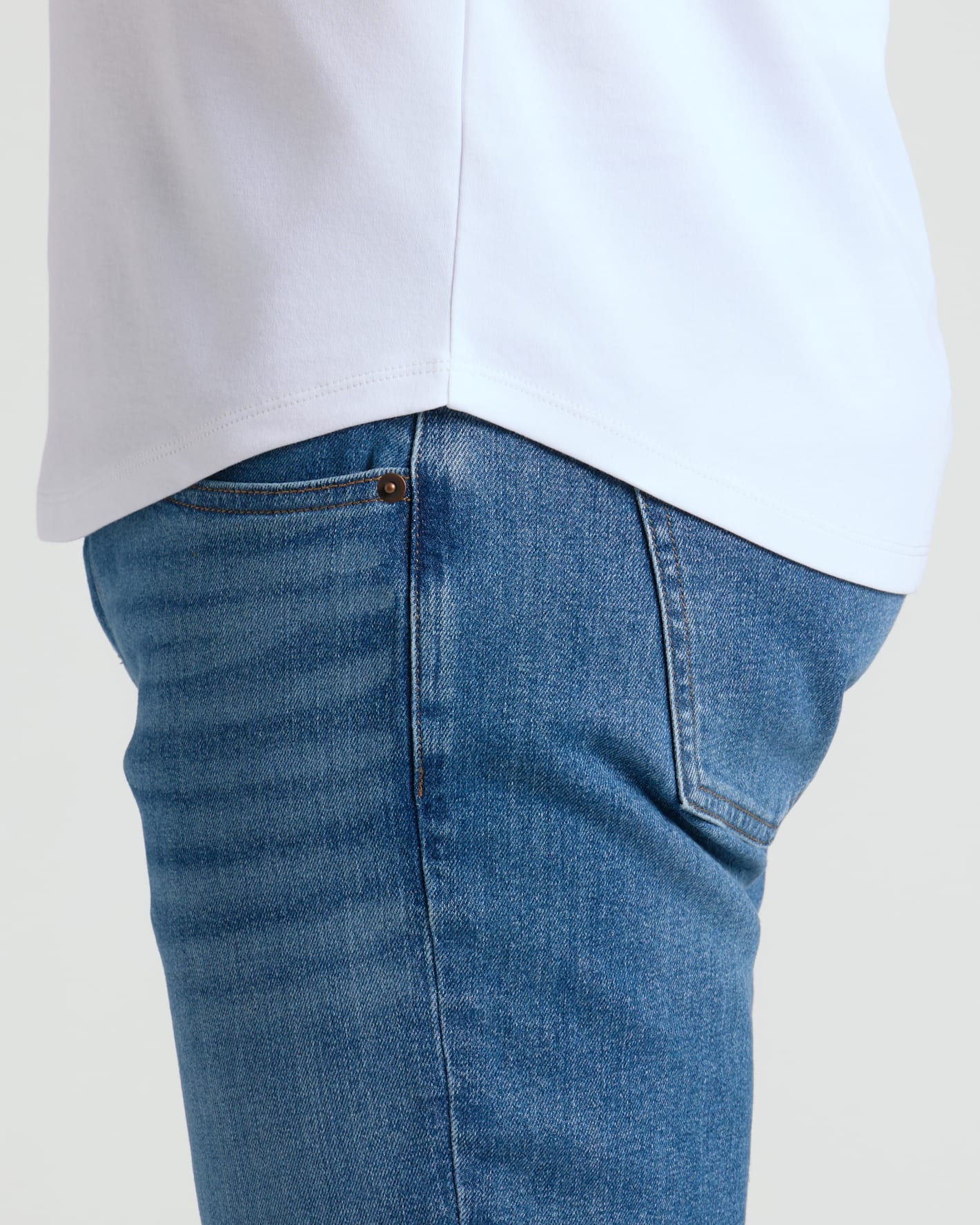 White Pima Cotton Blend Curved Hem Crew