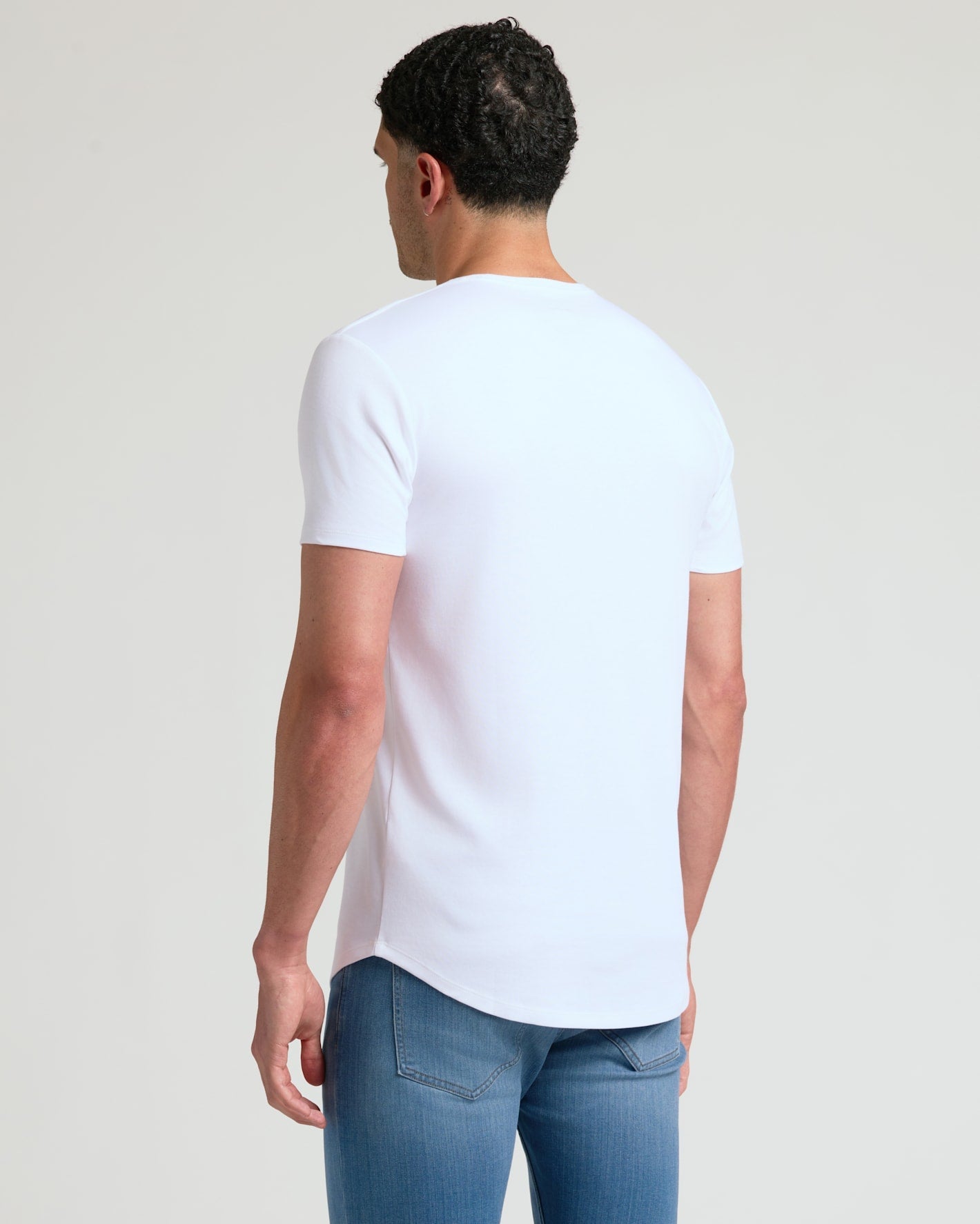 White Tall Pima Cotton Blend Curved Hem Crew