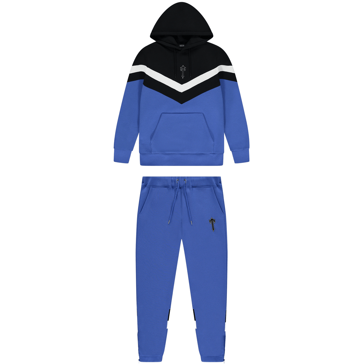 Trapstar V Stripe Hoodie Tracksuit-Blue/Black/White — XXS — Front View