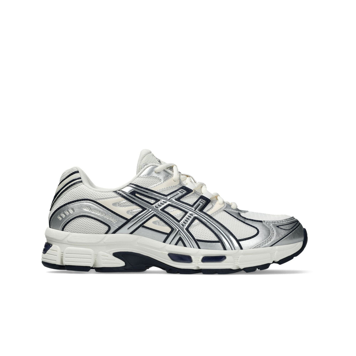 ASICS GEL-Stratus MC Sneakers in Cream/Pure Silver — synthetic leather overlays and air mesh upper with internal rearfoot GEL technology and 2010s running shoe midsole construction.  