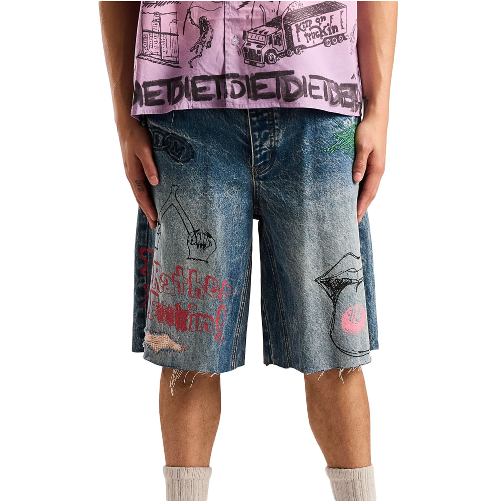 Diet Starts Monday Doodle Denim Shorts