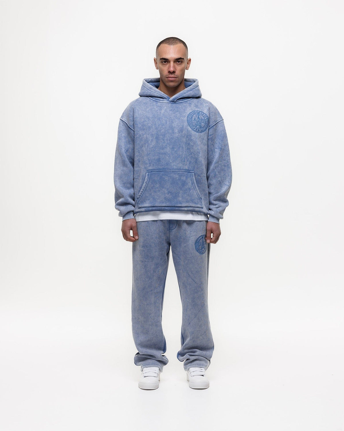 Magiri Embroidered Acid Wash Joggers 'Washed Blue' — Washed Blue — Size S — Back View