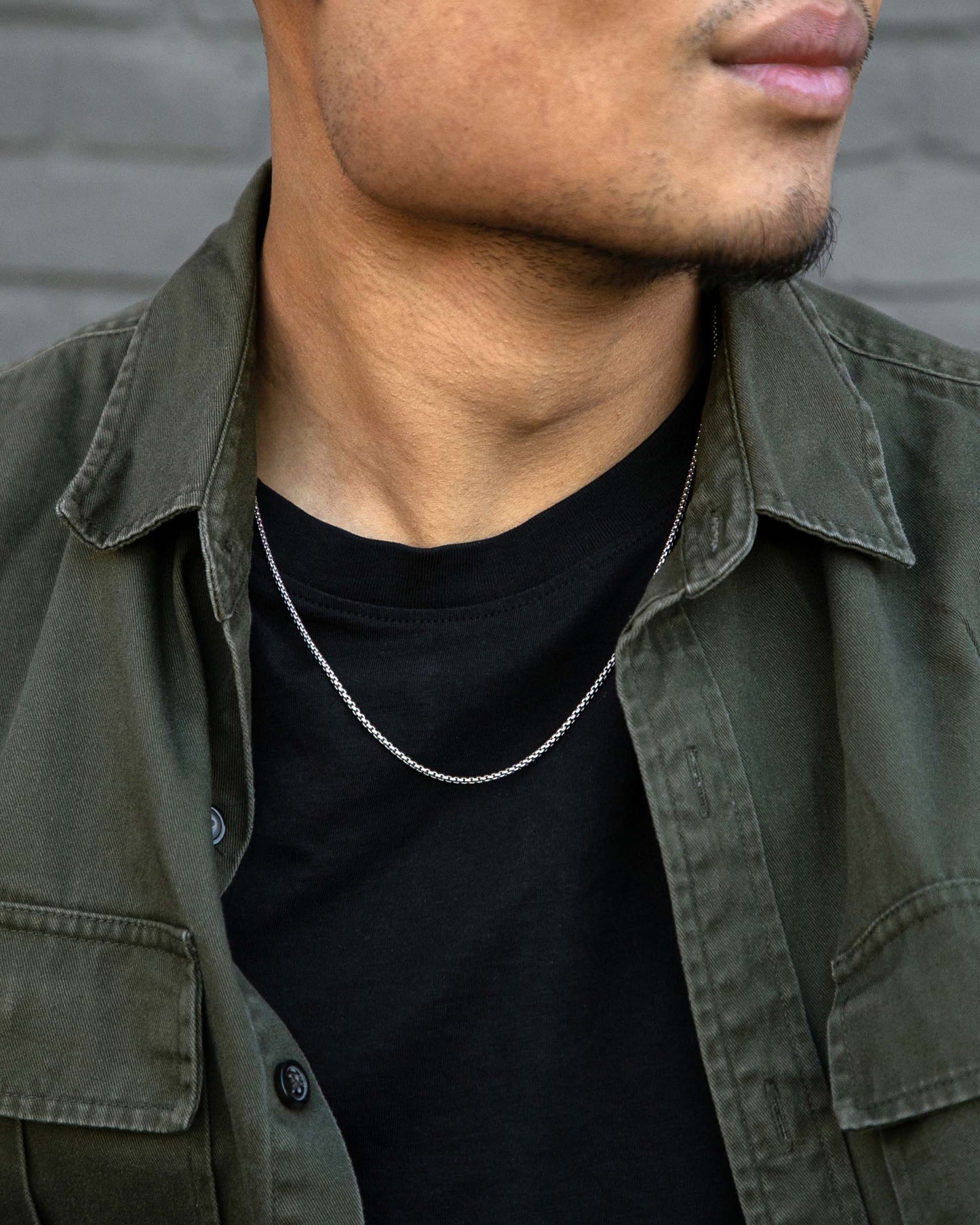 Round Box Chain Necklace, 2MM - Silver