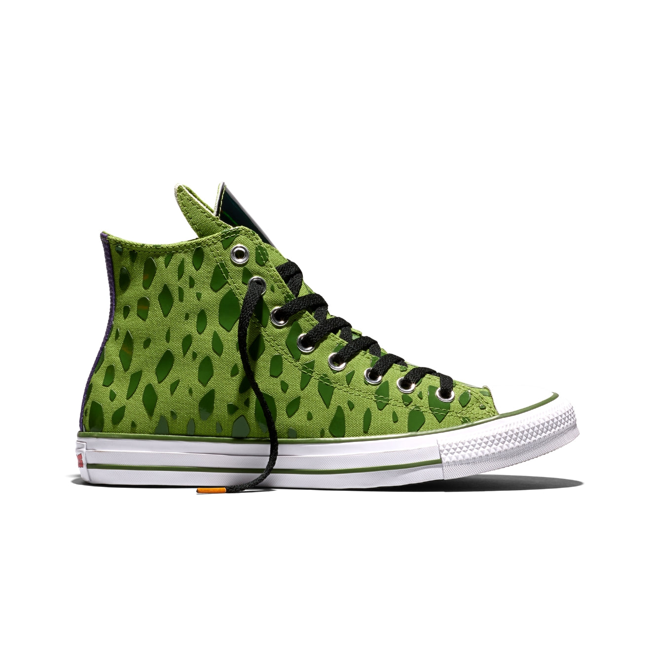 Converse Dragon Ball Z Chuck Taylor All Star Cell in Peridot/Garden Green/White — premium canvas upper with Cell pattern overlays, limited-edition tongue, and cobranded details