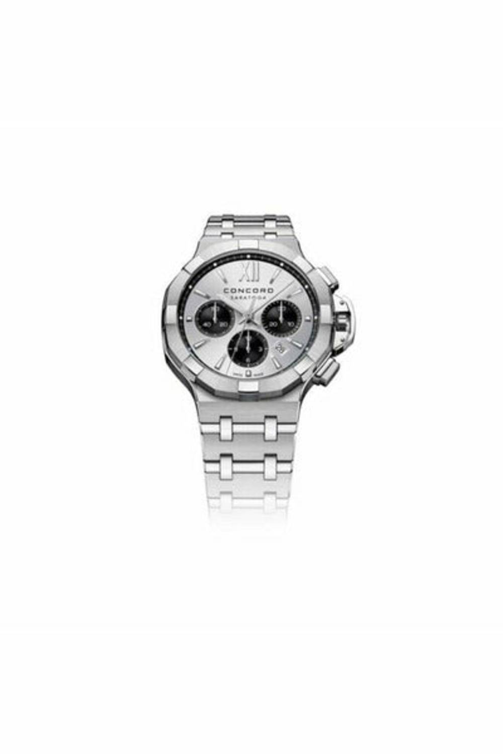 concord saratoga chrono automatic silver dial 43mm men's watch