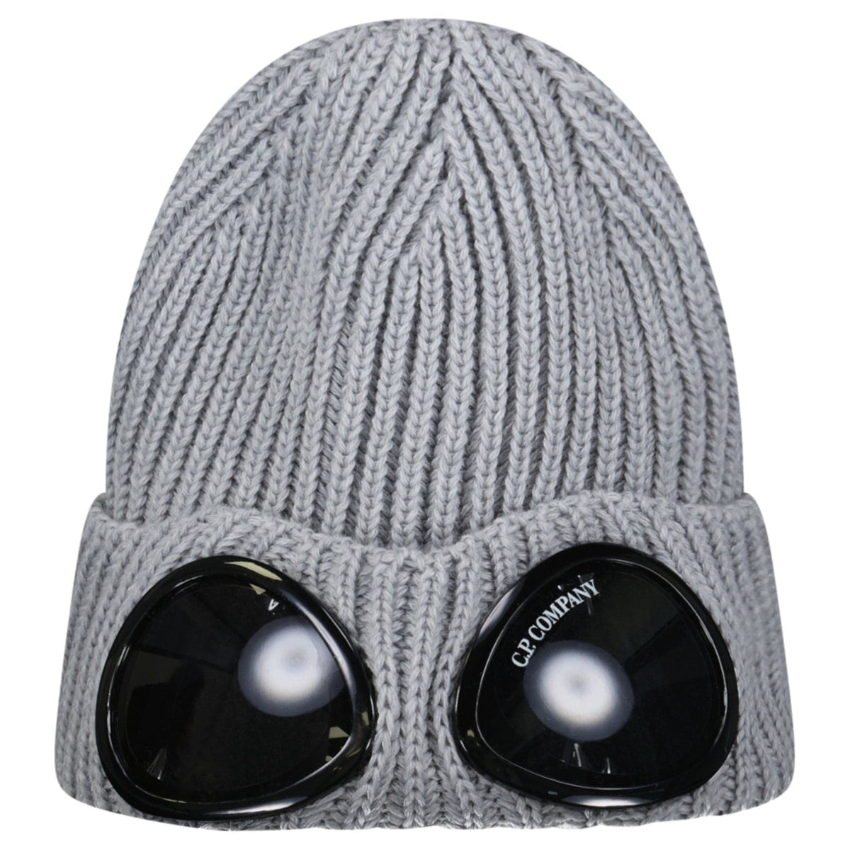 CP Company Extrafine Merino Wool Goggle Beanie in Grey — Front View