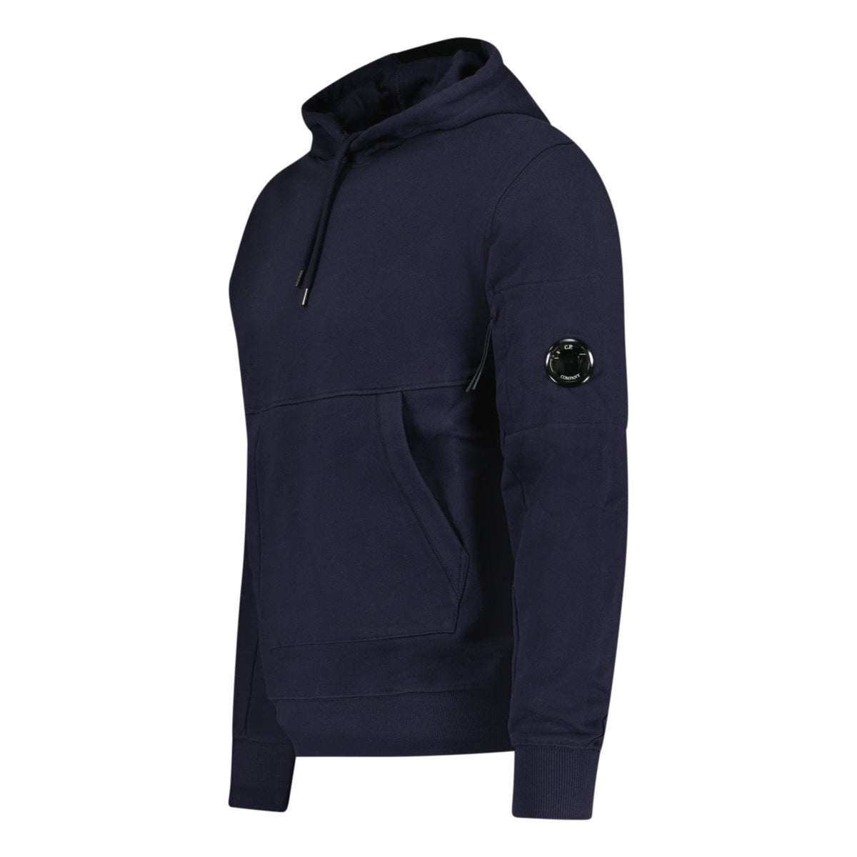 CP Company Lens Diagonal Raised Hooded Fleece Navy — S — Side View