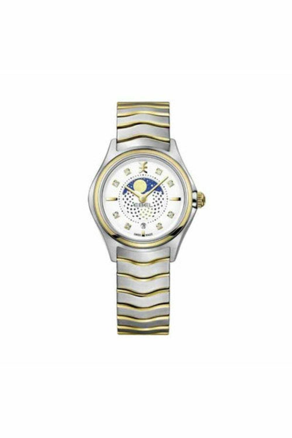 ebel wave moonphase diamond silver dial 30mm two-tone ladies watch