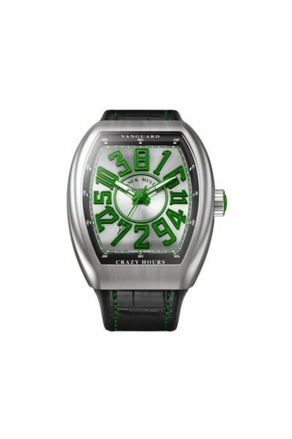 franck muller vanguard crazy hours green dial 44mm grey brushed titanium men's watch v 45 ch br (gr)