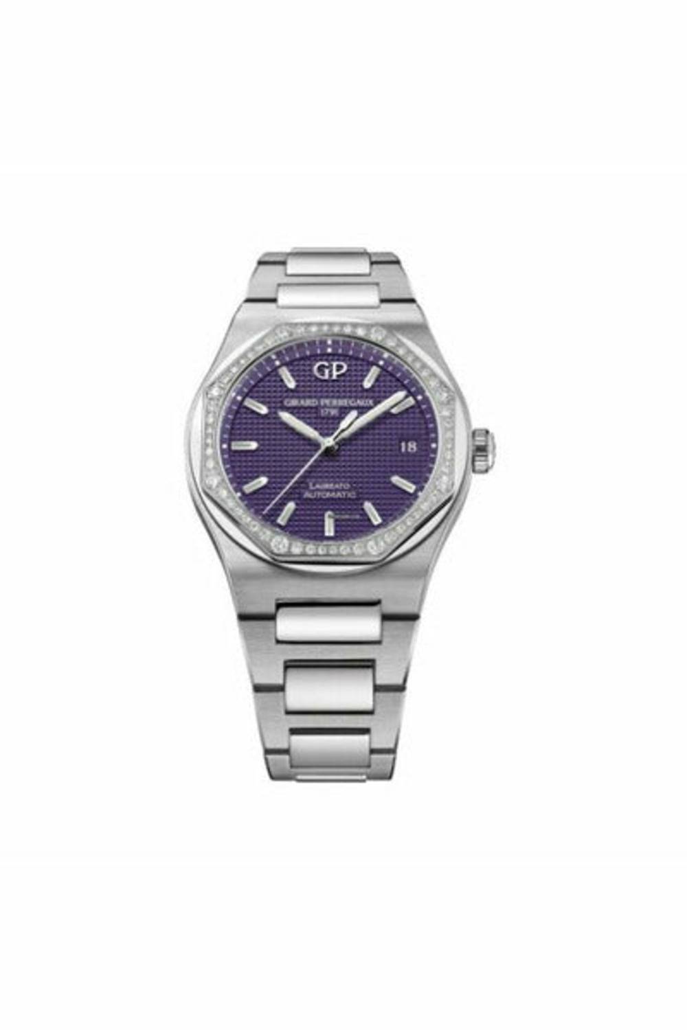 girard perregaux laureato automatic diamond purple dial ladies watch
