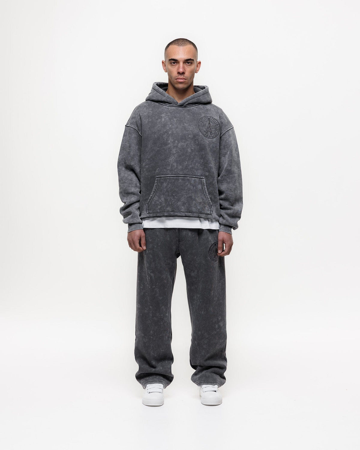 Magiri Embroidered Acid Wash Joggers 'Washed Grey' — Washed Grey — Size S — Back View