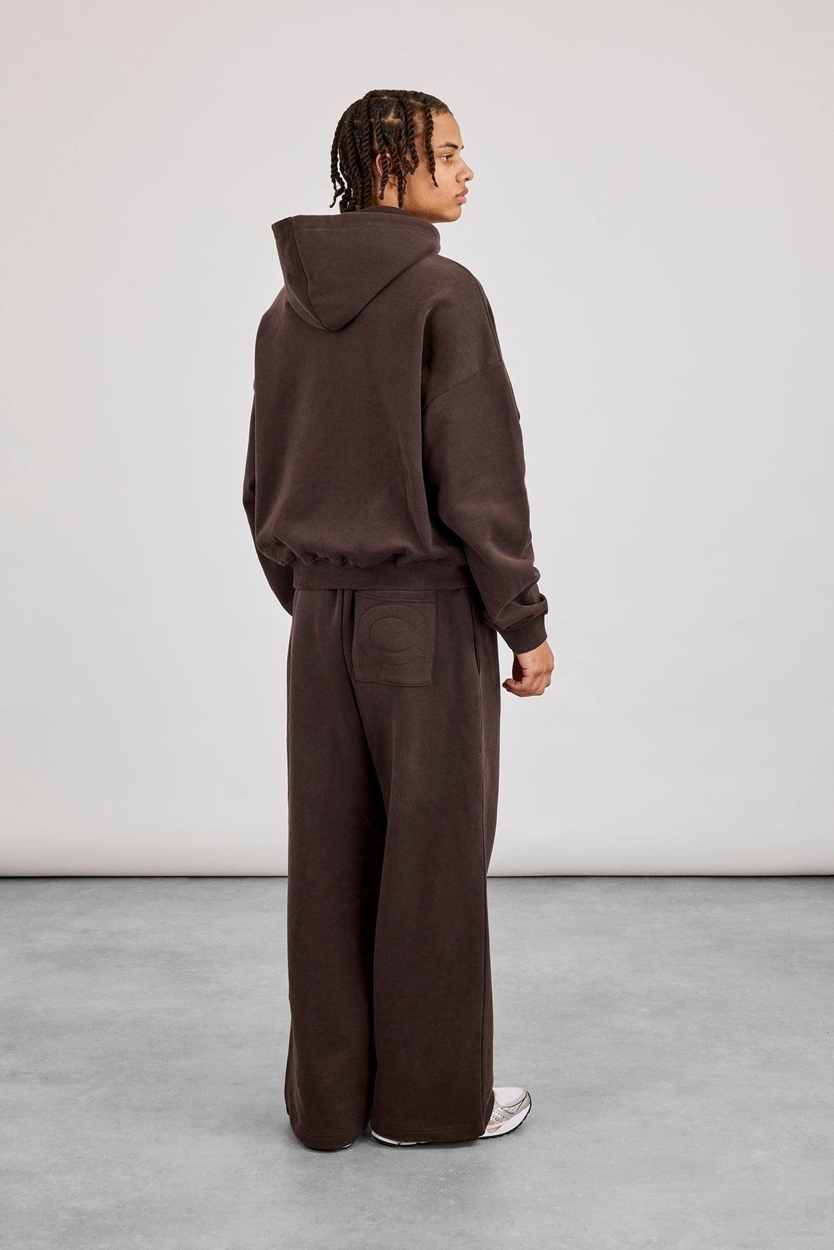 Cernucci Zip Through Boxy Hoodie & Baggy Fit Jogger - Coffee — S — Size S — Back View