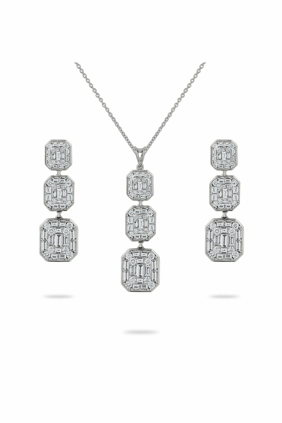 illusion triple tier pendant with earrings