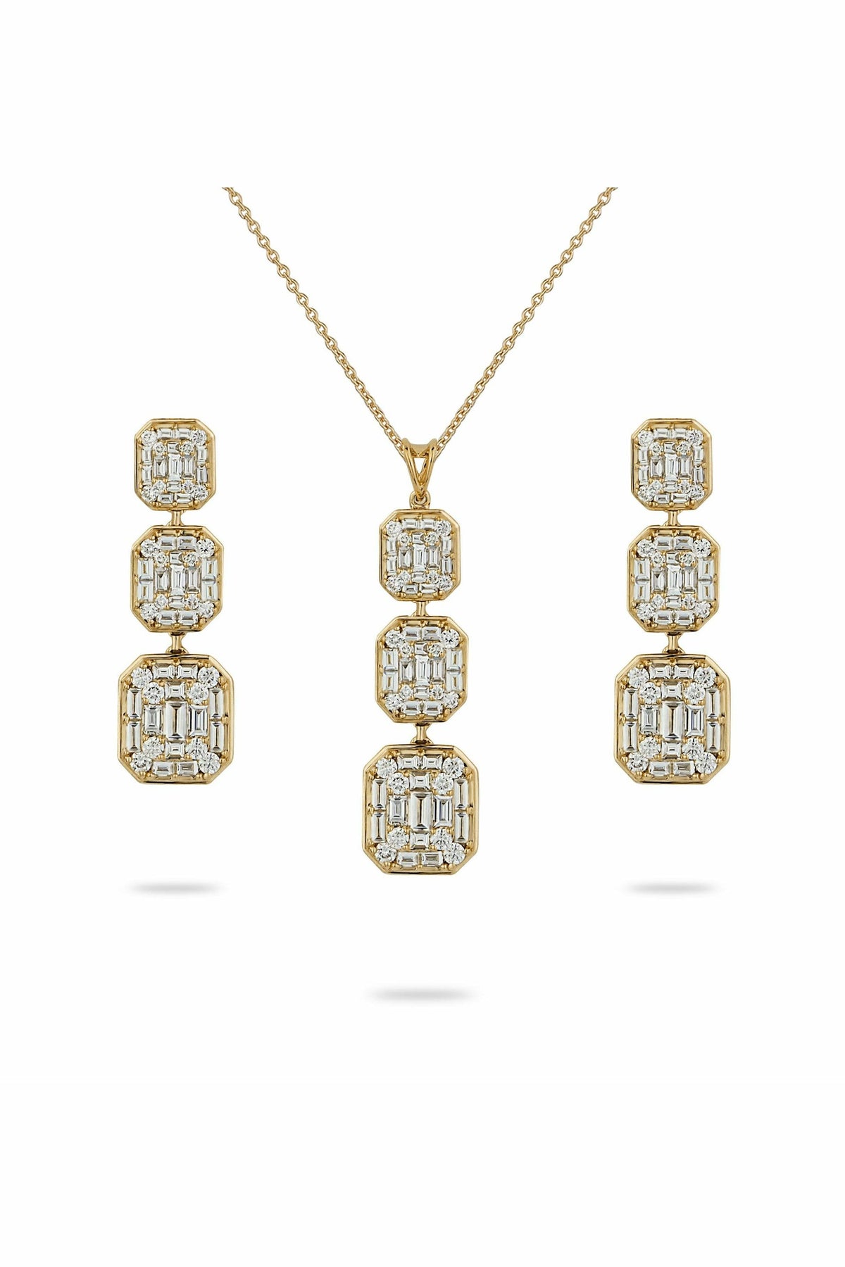 illusion triple tier pendant with earrings