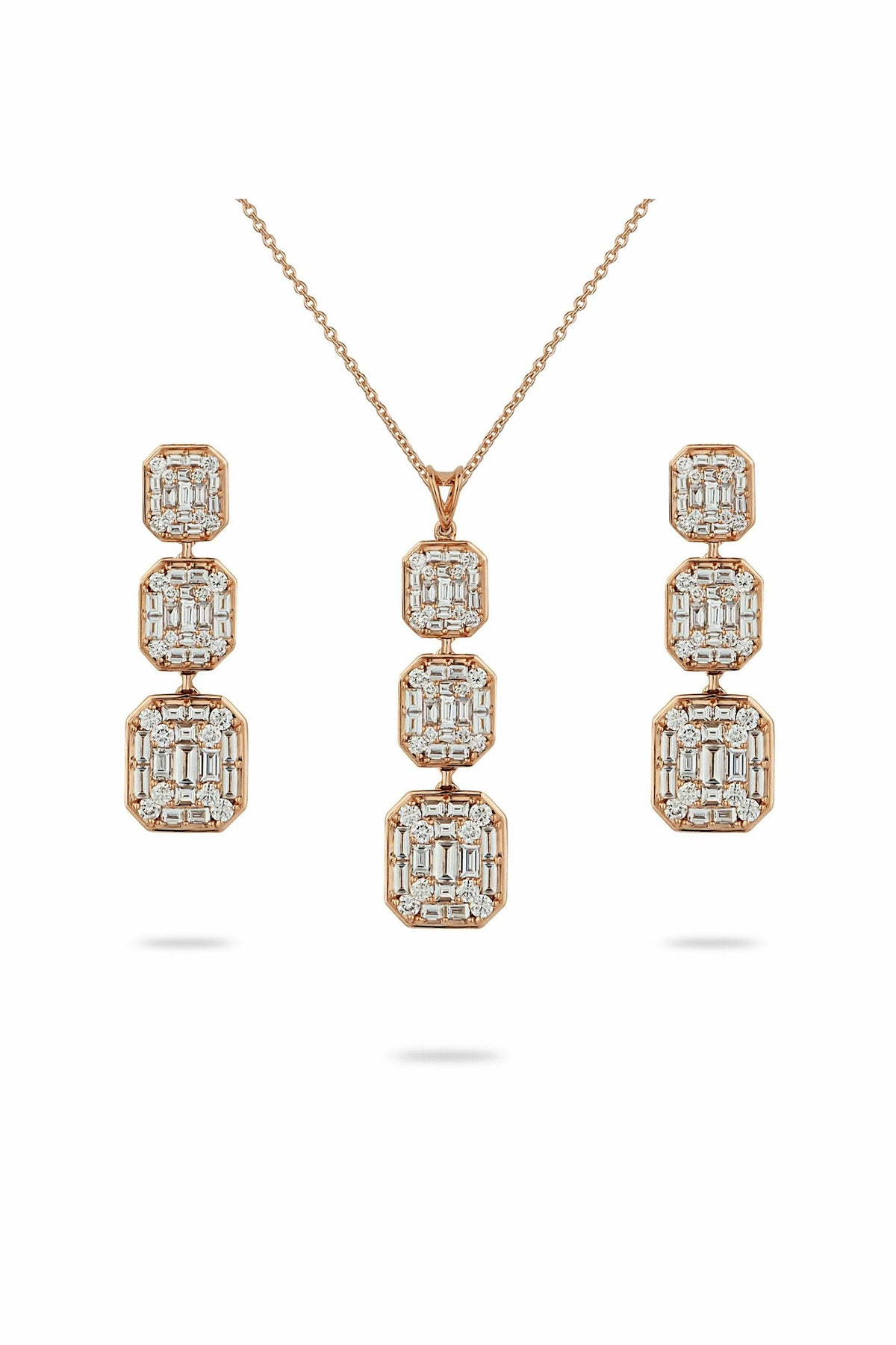 illusion triple tier pendant with earrings