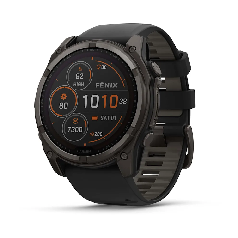 Garmin Fēnix 8 (51 mm, Solar Sapphire, Carbon‑Gray DLC Titanium Bezel, Black‑Pebble‑Grey Silicone Band)