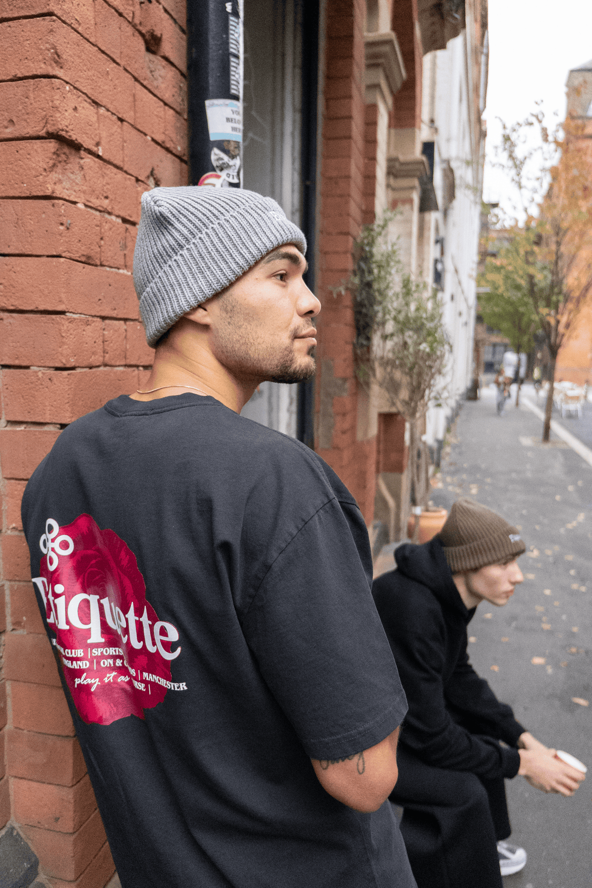 Etiquette Ribbed Beanie 'Grey' — Light Grey Heather — Back View