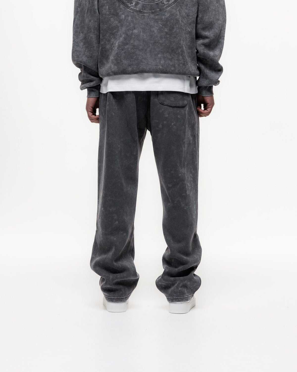 Magiri Embroidered Acid Wash Joggers 'Washed Grey' — Washed Grey — Size S — Lifestyle View