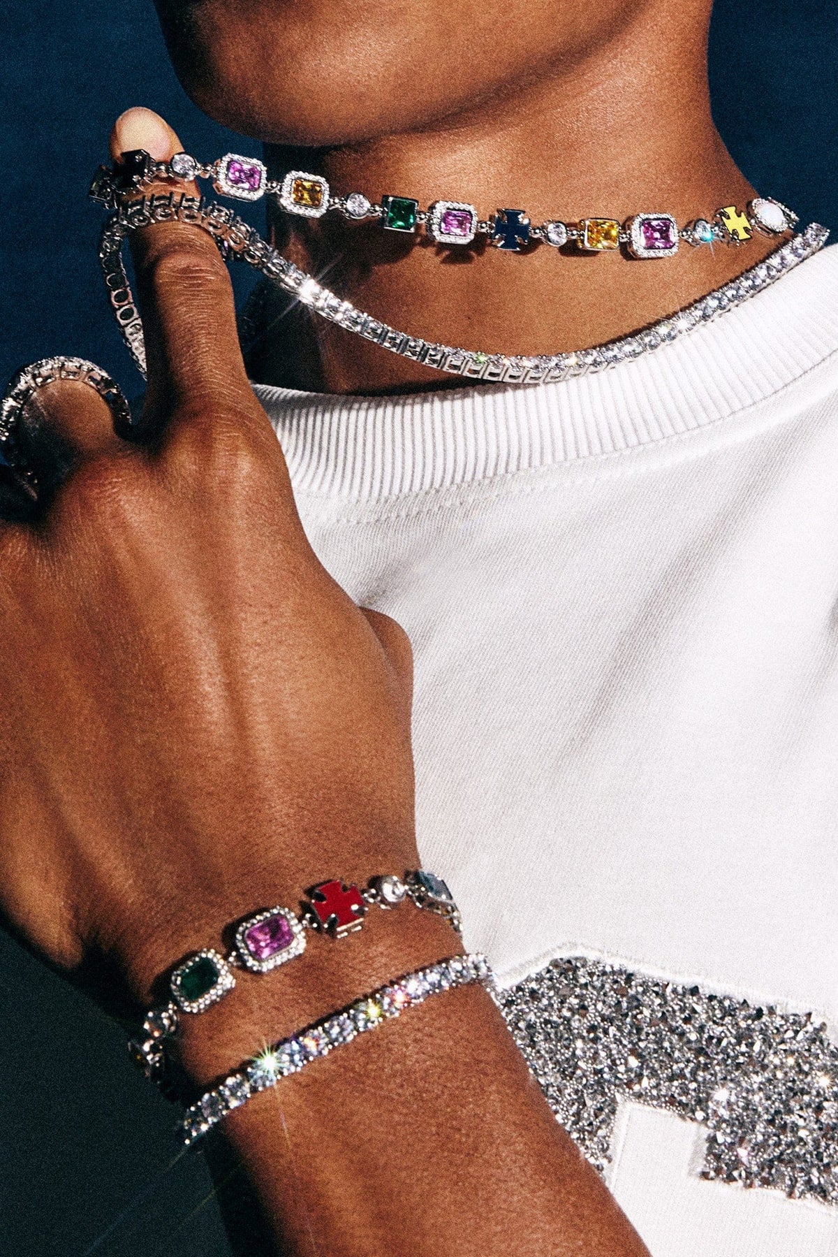 Cernucci Multi Gemstone Motif Bracelet - 10mm — 7" — Back View