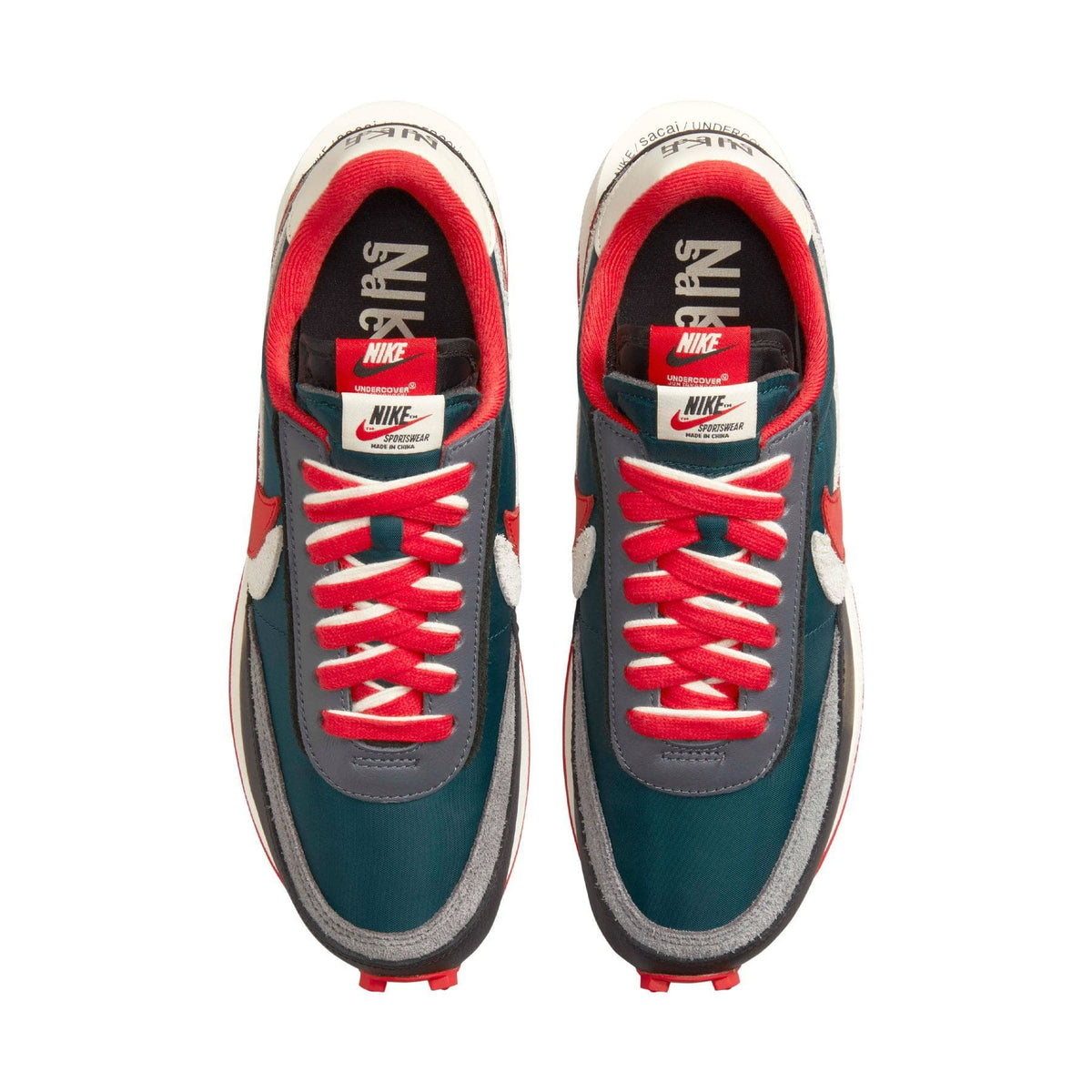 sacai x Undercover x LDWaffle 'Midnight Spruce University Red' — UK 3 | EU 35.5 | US 3.5 — Back View