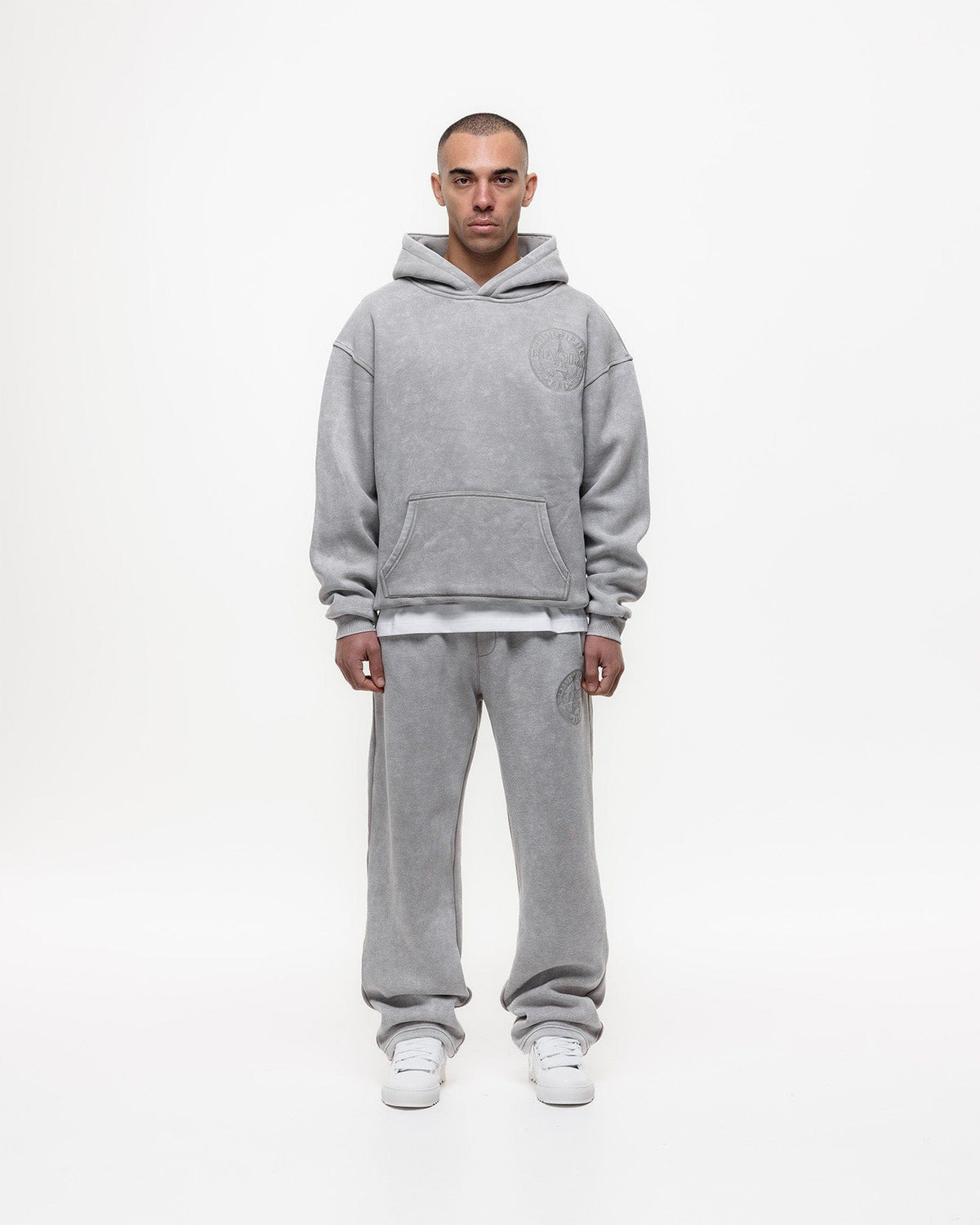 Magiri Embroidered Acid Wash Joggers 'Washed Oatmeal' — Washed Oatmeal — Size S — Back View