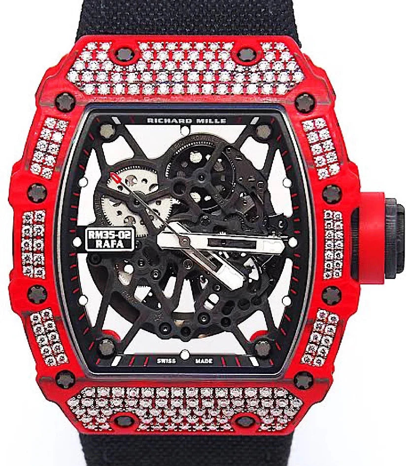 Richard Mille Rm 35-02 Rafael Nadal Diamond Red Quartz Tpt 49.94mm X 44.5 Mm Red Rubber Straps Men’s Watch
