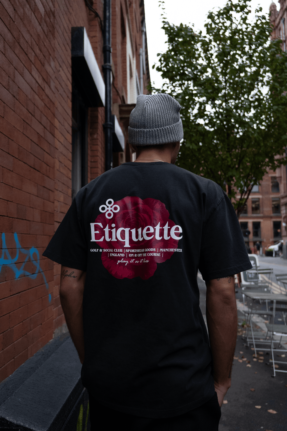 Etiquette Justin Tee 'Black' — Faded Black — Size S — Back View