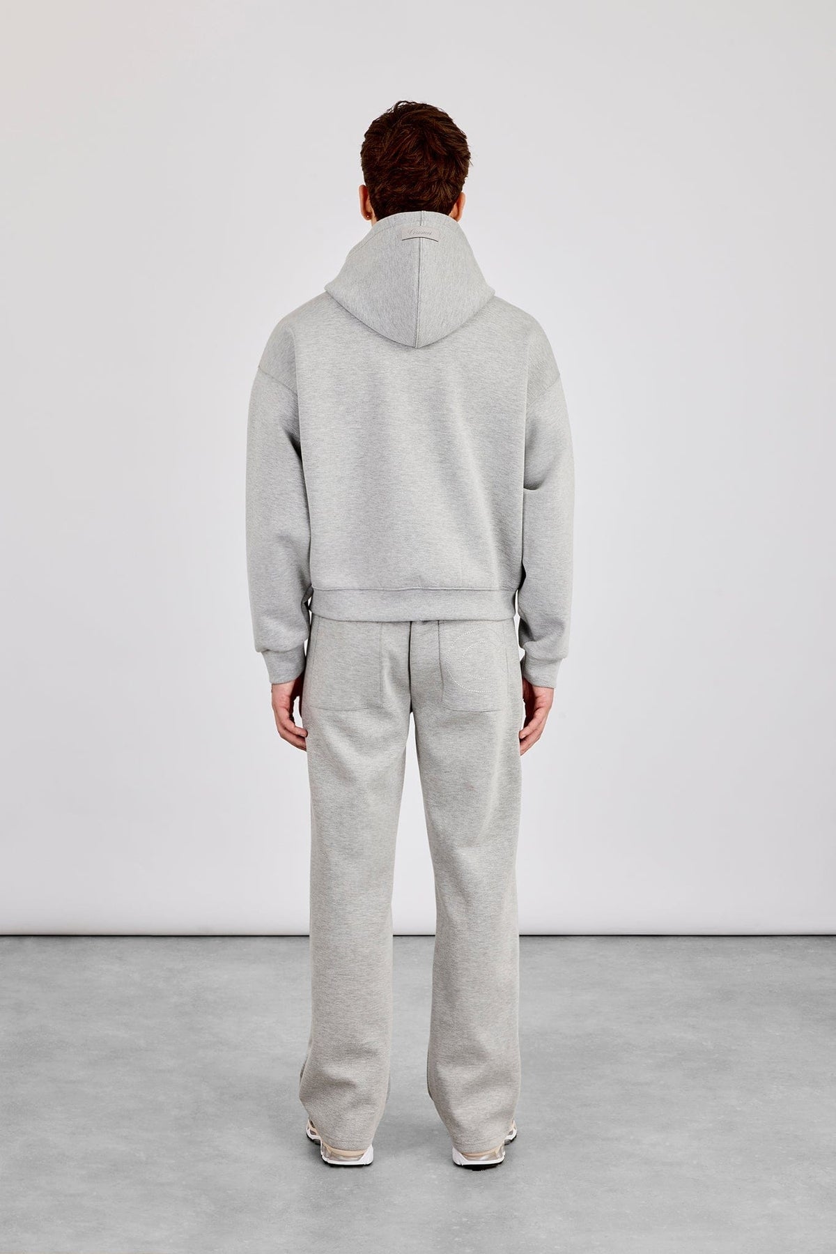 Cernucci Scuba Zip Through Boxy Hoodie & Relaxed Scuba Trouser - Grey — S — Size S — Back View