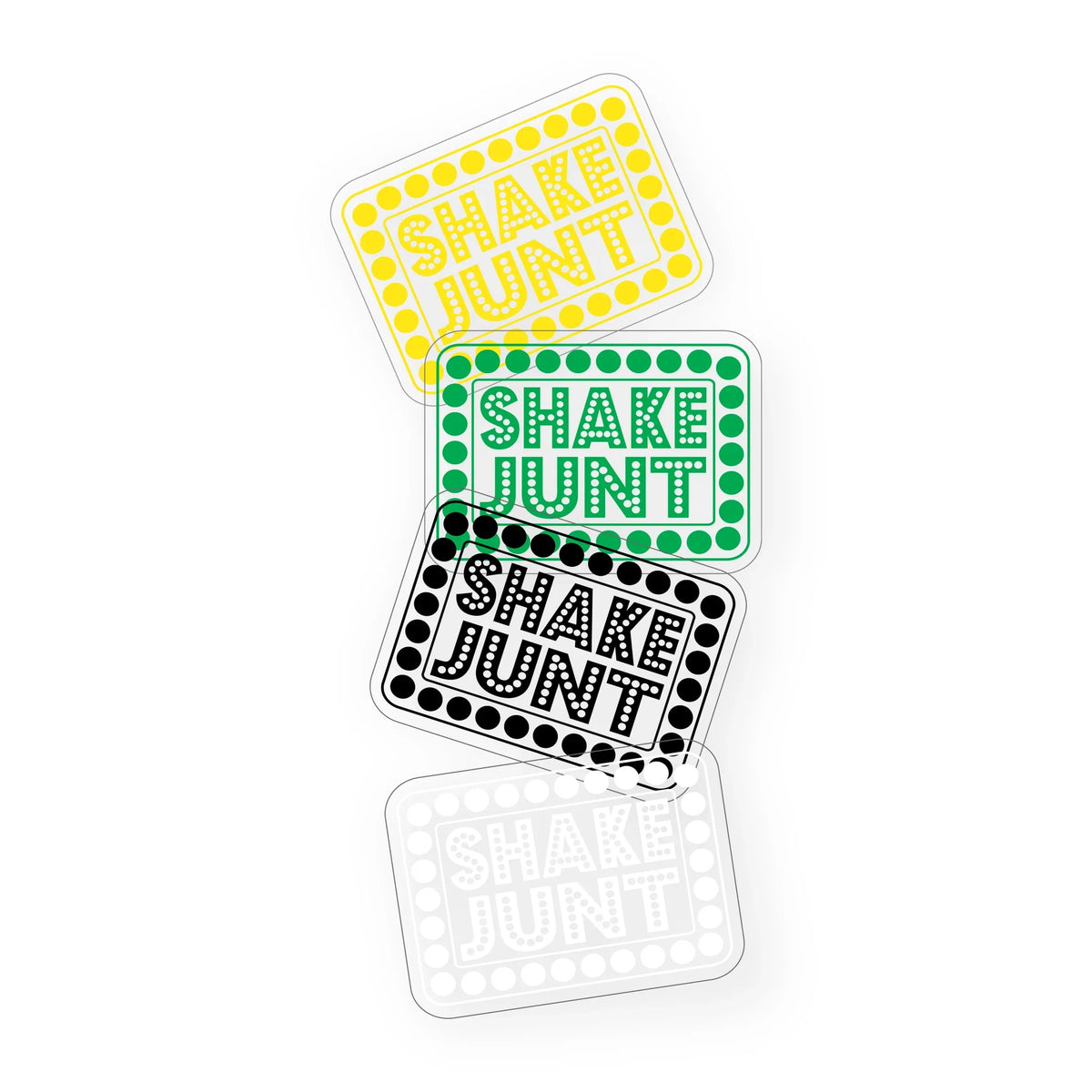Shake Junt Box Logo Clear Vinyl Sticker in assorted colors — 3" x 2" transparent decal