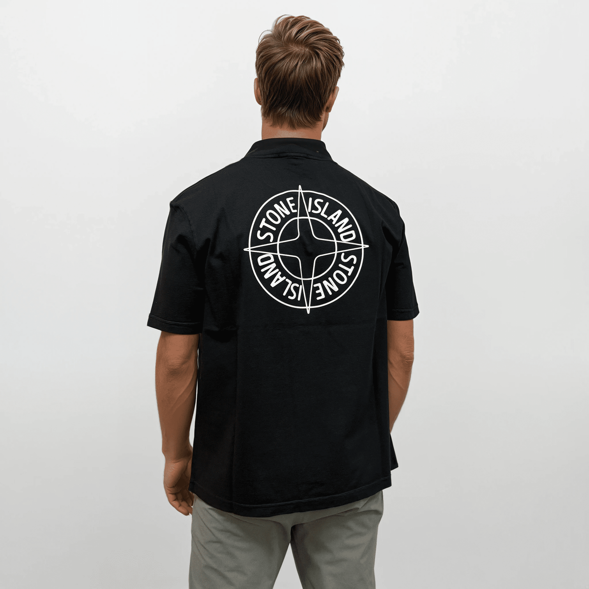 Stone Island Compass-Print Crewneck T-Shirt in Black — S — Side View
