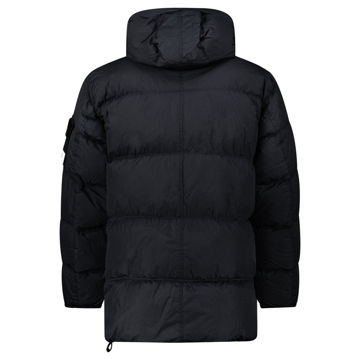 Stone Island Hooded Down Crinkle Reps NY Jacket in Black — S — Back View