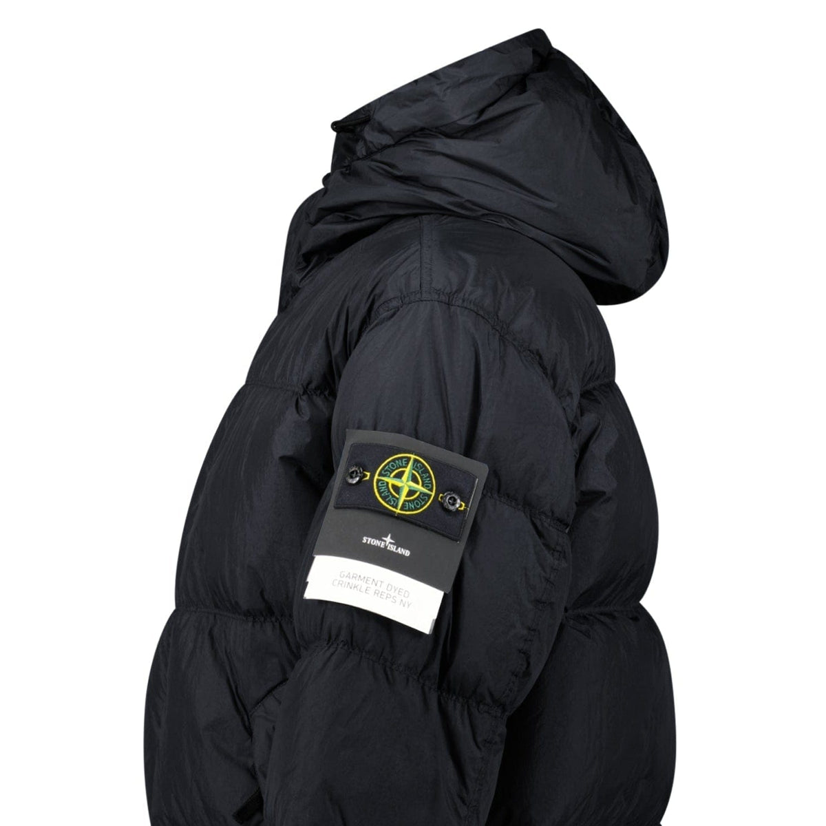 Stone Island Hooded Down Crinkle Reps NY Jacket in Black — S — Detail View