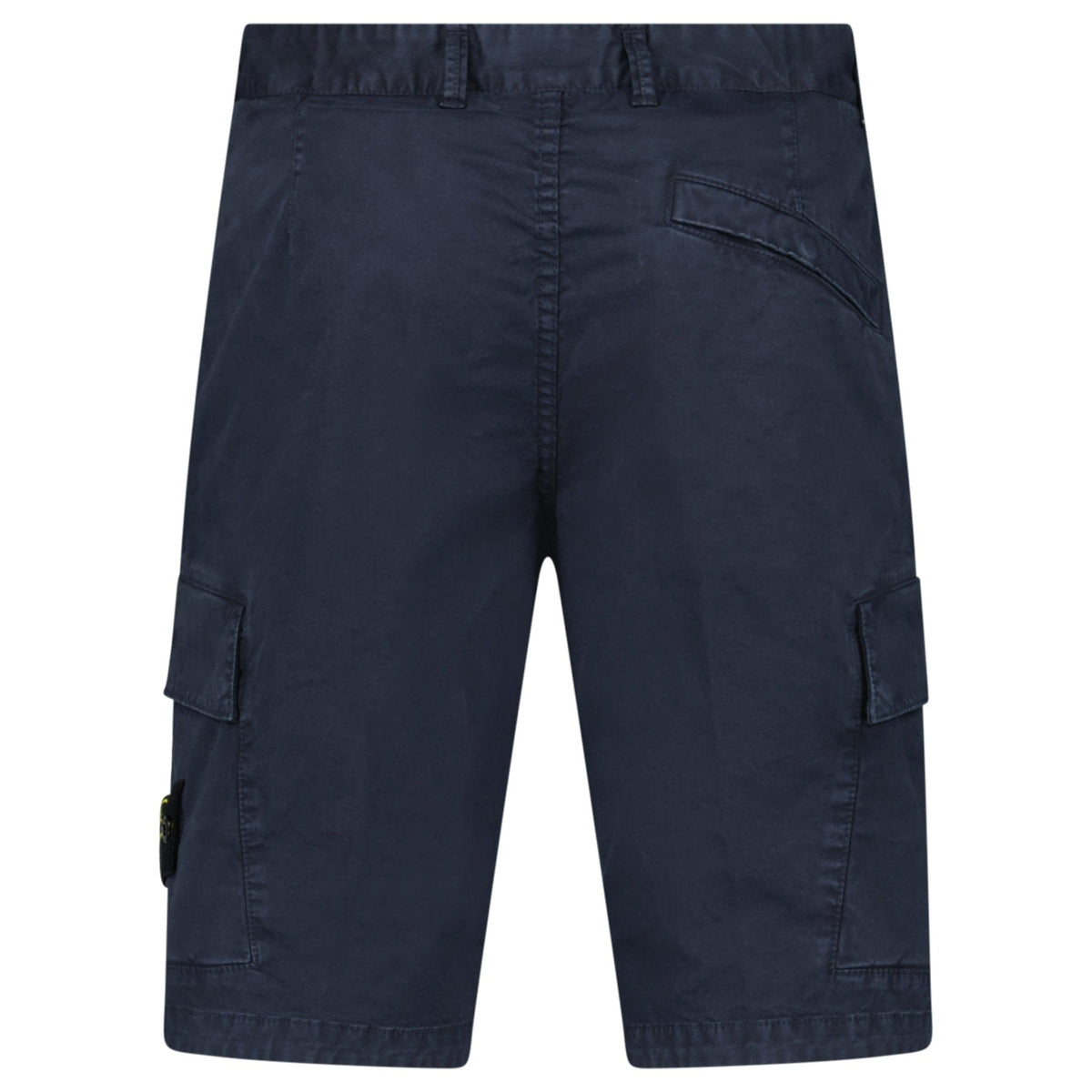 Stone Island Organic Cotton Stretch Broken Twill 'Old' Effect Cargo Shorts in Navy — W30 — Back View
