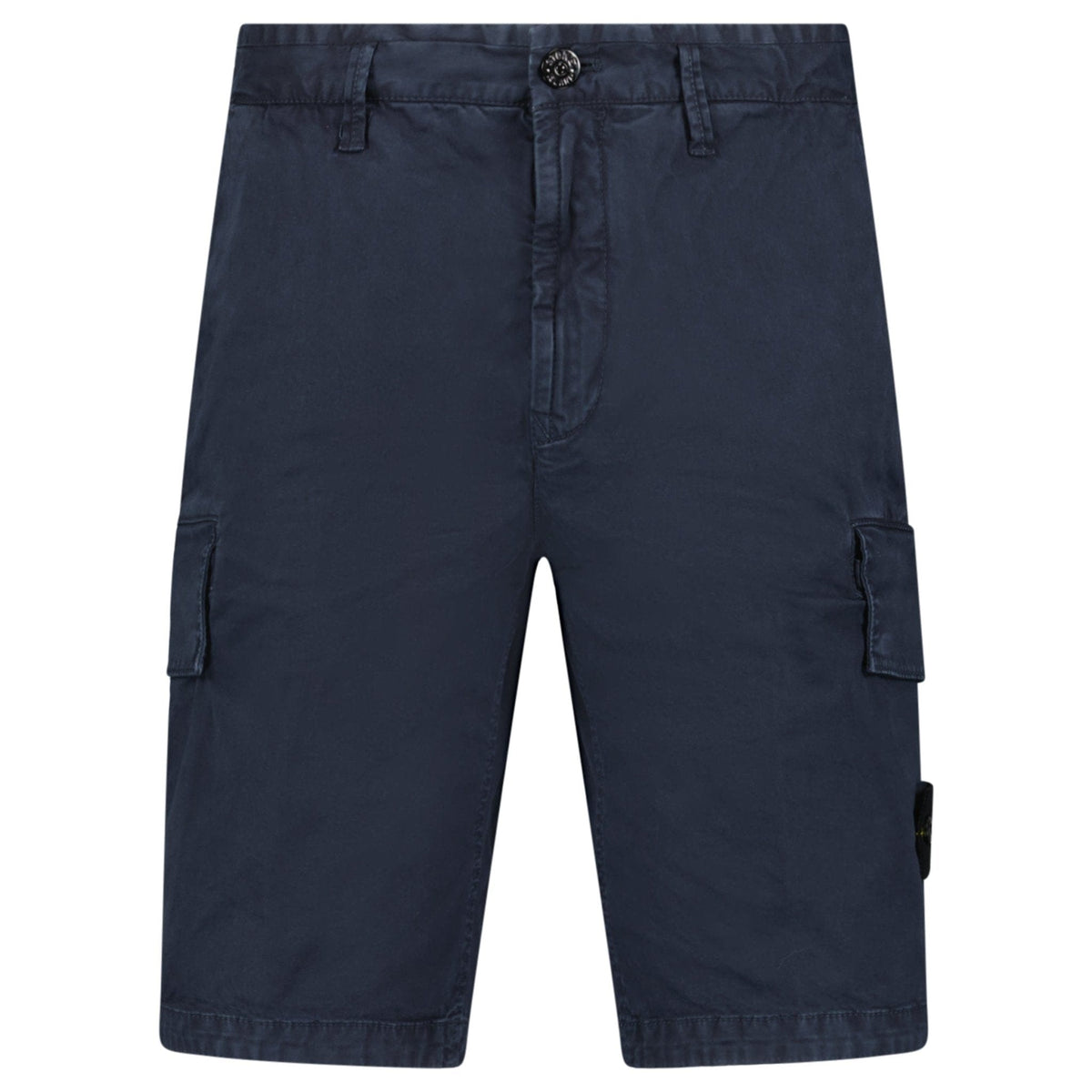 Stone Island Organic Cotton Stretch Broken Twill 'Old' Effect Cargo Shorts in Navy — W30 — Front View