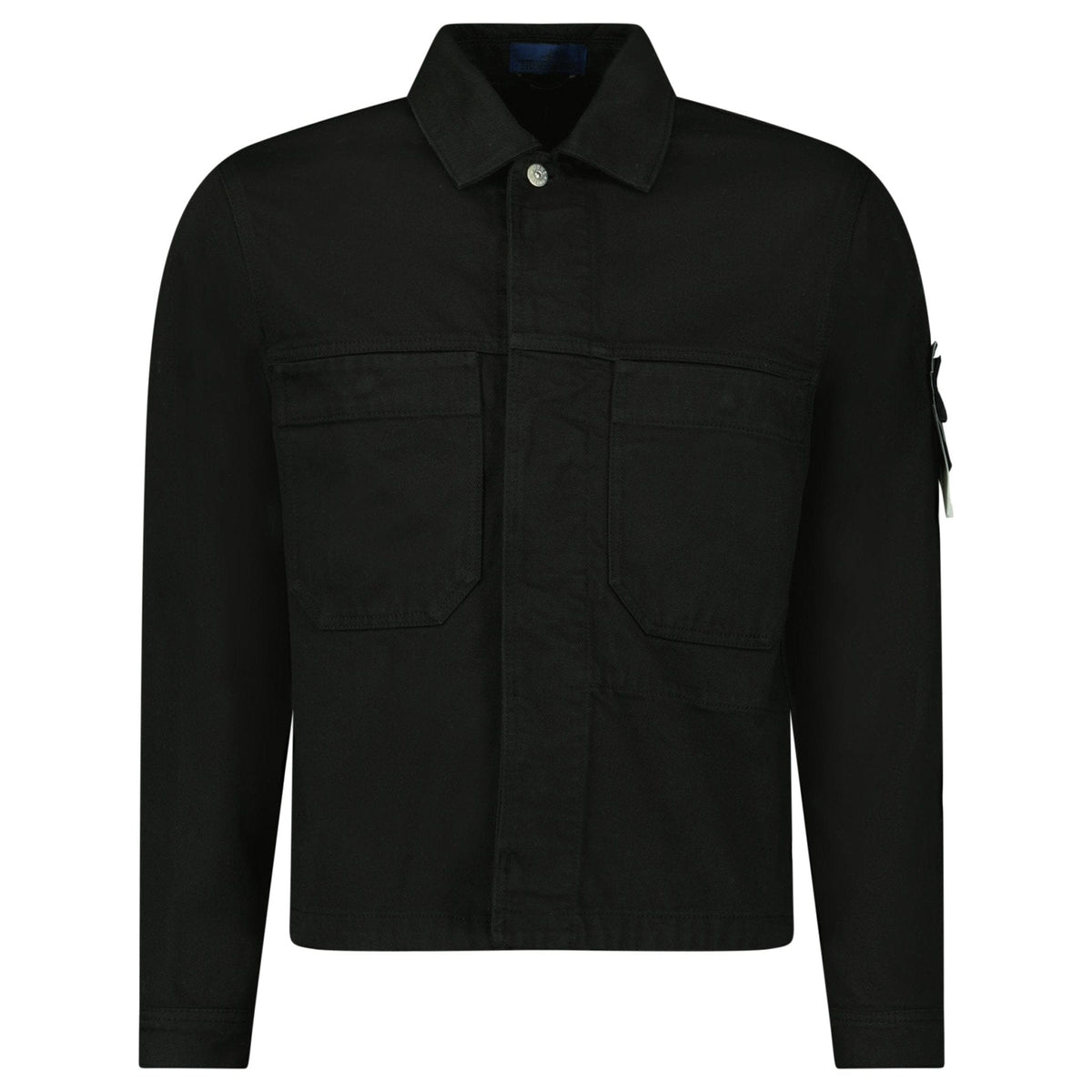 Stone Island Bull Denim-TC Coach Jacket in Black — S — Front View