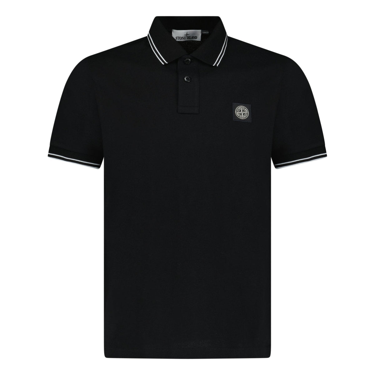 Stone Island Stripe Collar Polo T-Shirt Slim Fit Black — S — Front View