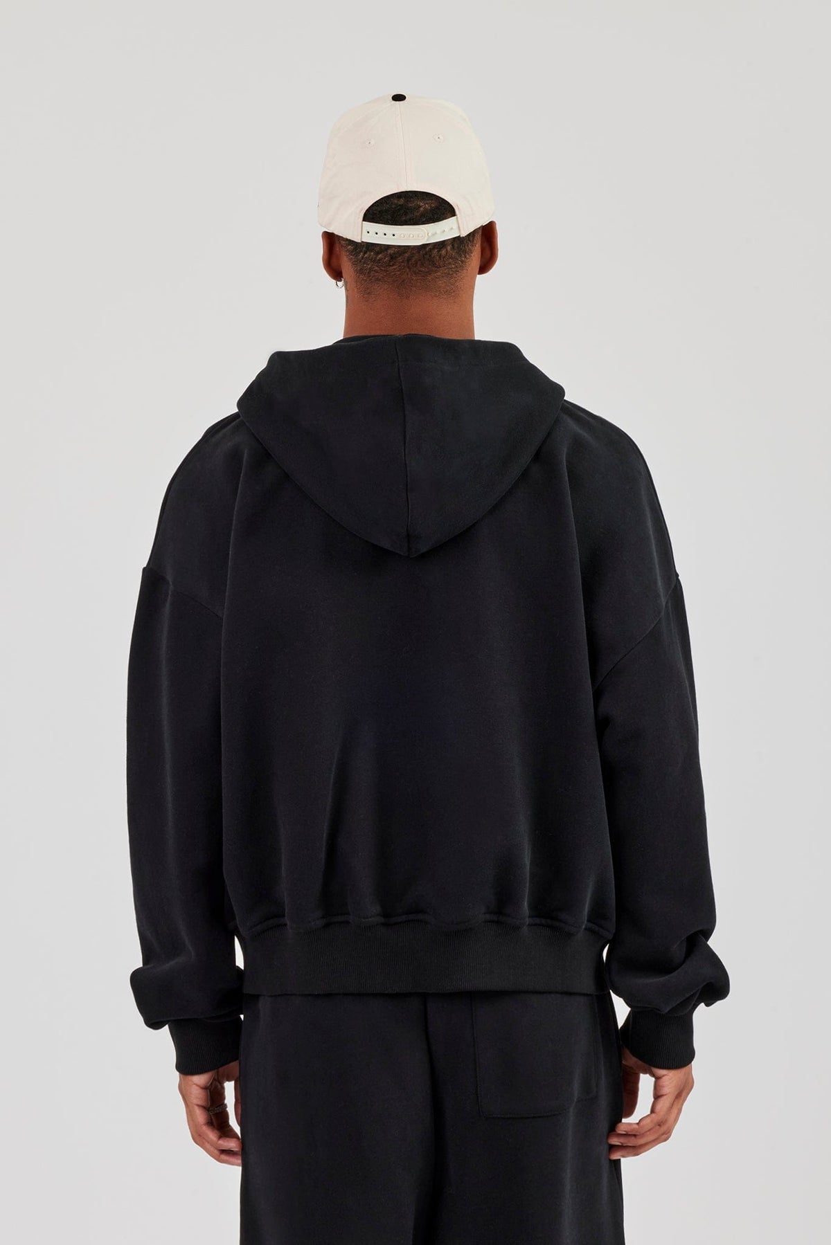 Cernucci Zip Through Boxy Hoodie - Black — S — Top View