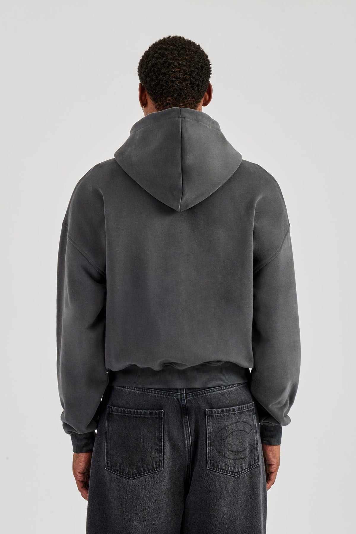 Cernucci Diamonds In Paradise Printed Boxy Zip Hoodie - Charcoal — S — Back View