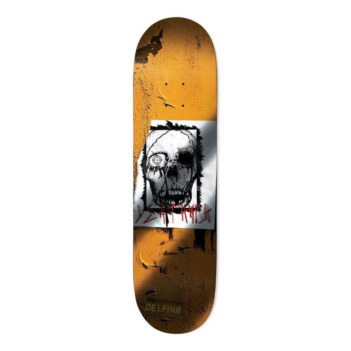 "Deathwish Pedro Delfino Torn Deck 8.25 — art by BOW3RY, DW deep concave, 100% hard rock Canadian maple"