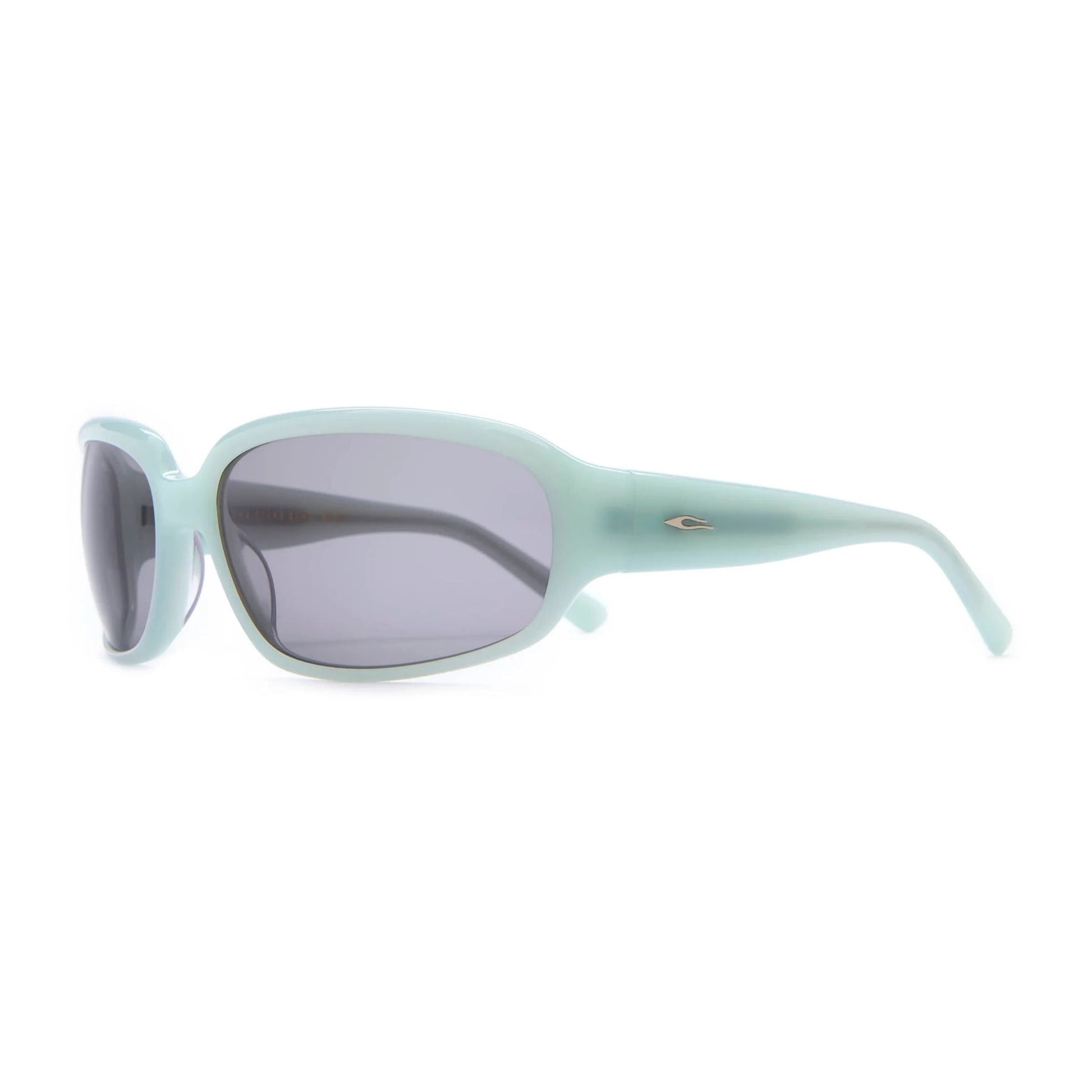 Crap Eyewear Stone Echo in Aqua Bio/Medium Smoke — bioacetate fashion wraparound, CR-39 lenses, 100% UV protection, spring hinges, wire cores, Rx-ready