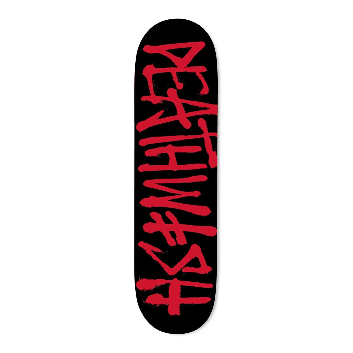 Deathwish Deathspray Skateboard Deck in Black/Red — 100% hard rock Canadian maple with classic team logo graphic. Available in 8.25" Deep Concave and 8.5" Mellow Concave.