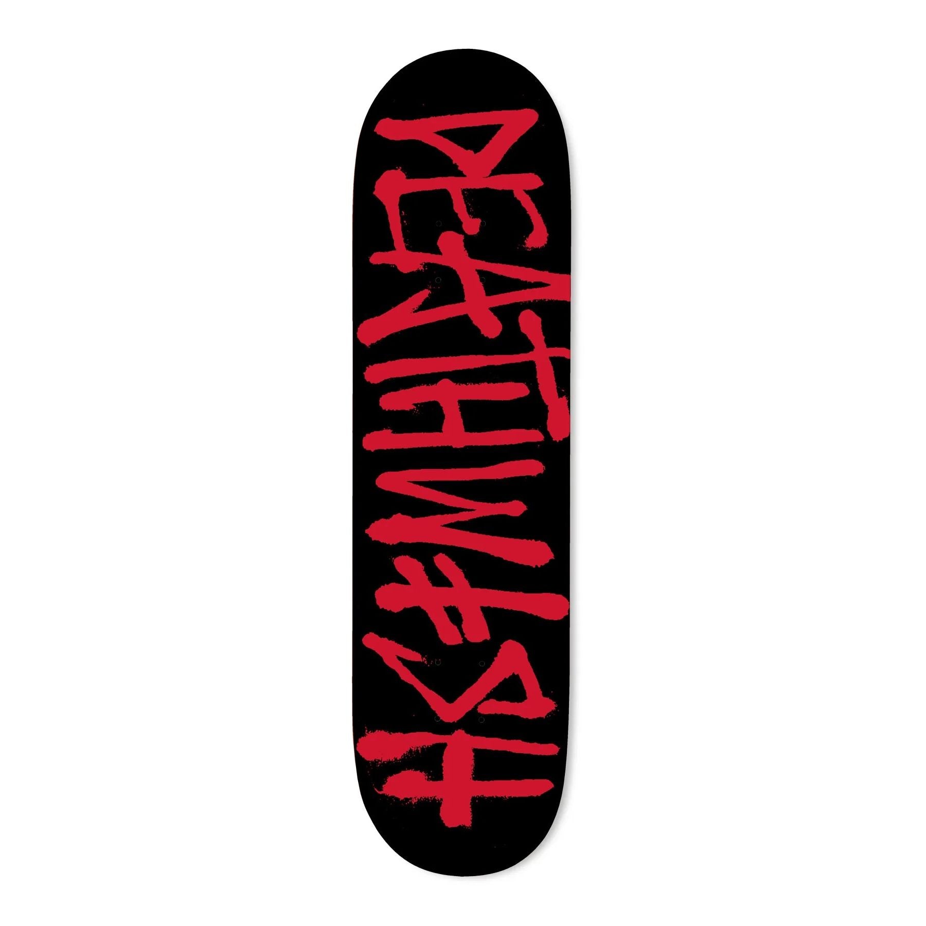Deathwish Deathspray Skateboard Deck in Black/Red — 100% hard rock Canadian maple with classic team logo graphic. Available in 8.25" Deep Concave and 8.5" Mellow Concave.